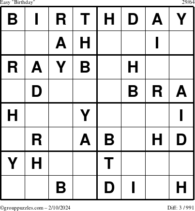 The grouppuzzles.com Easy Birthday puzzle for Saturday February 10, 2024