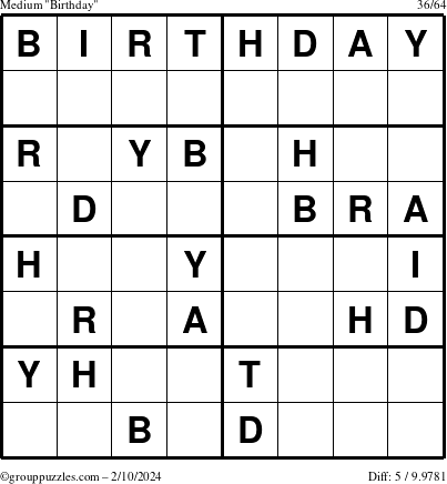 The grouppuzzles.com Medium Birthday puzzle for Saturday February 10, 2024