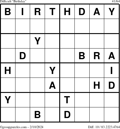 The grouppuzzles.com Difficult Birthday puzzle for Saturday February 10, 2024