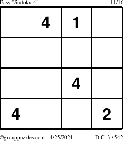The grouppuzzles.com Easy Sudoku-4 puzzle for Thursday April 25, 2024