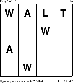 The grouppuzzles.com Easy Walt puzzle for Thursday April 25, 2024