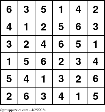 The grouppuzzles.com Answer grid for the Sudoku-Junior puzzle for Thursday April 25, 2024