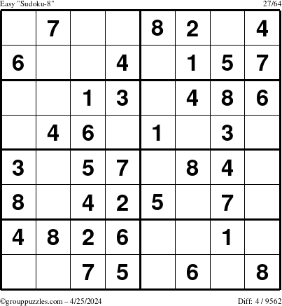 The grouppuzzles.com Easy Sudoku-8 puzzle for Thursday April 25, 2024