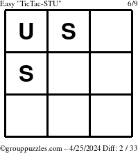 The grouppuzzles.com Easy TicTac-STU puzzle for Thursday April 25, 2024