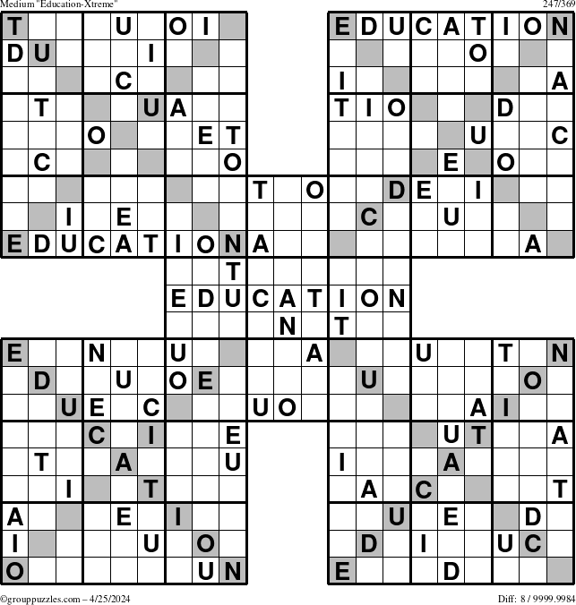 The grouppuzzles.com Medium Education-Xtreme puzzle for Thursday April 25, 2024