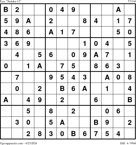The grouppuzzles.com Easy Sudoku-12 puzzle for Thursday April 25, 2024