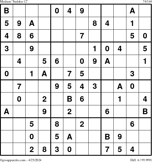 The grouppuzzles.com Medium Sudoku-12 puzzle for Thursday April 25, 2024