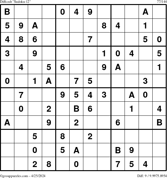 The grouppuzzles.com Difficult Sudoku-12 puzzle for Thursday April 25, 2024