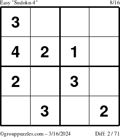 The grouppuzzles.com Easy Sudoku-4 puzzle for Saturday March 16, 2024