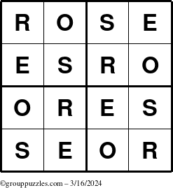 The grouppuzzles.com Answer grid for the Rose puzzle for Saturday March 16, 2024