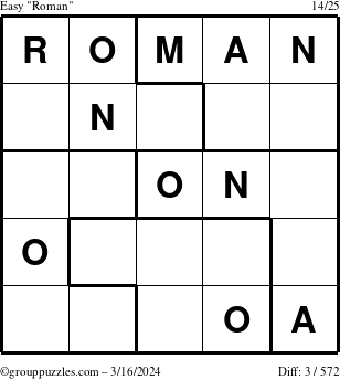 The grouppuzzles.com Easy Roman puzzle for Saturday March 16, 2024
