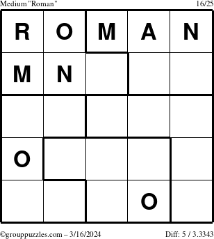The grouppuzzles.com Medium Roman puzzle for Saturday March 16, 2024