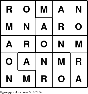 The grouppuzzles.com Answer grid for the Roman puzzle for Saturday March 16, 2024