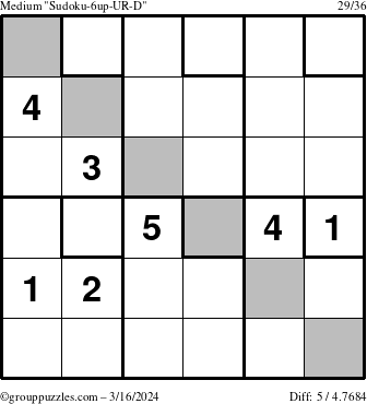 The grouppuzzles.com Medium Sudoku-6up-UR-D puzzle for Saturday March 16, 2024