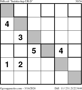 The grouppuzzles.com Difficult Sudoku-6up-UR-D puzzle for Saturday March 16, 2024
