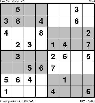 The grouppuzzles.com Easy SuperSudoku-8 puzzle for Saturday March 16, 2024