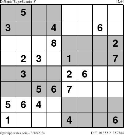 The grouppuzzles.com Difficult SuperSudoku-8 puzzle for Saturday March 16, 2024