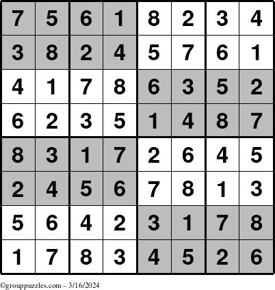 The grouppuzzles.com Answer grid for the SuperSudoku-8 puzzle for Saturday March 16, 2024