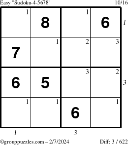 The grouppuzzles.com Easy Sudoku-4-5678 puzzle for Wednesday February 7, 2024 with all 3 steps marked
