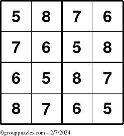 The grouppuzzles.com Answer grid for the Sudoku-4-5678 puzzle for Wednesday February 7, 2024