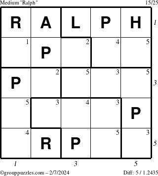 The grouppuzzles.com Medium Ralph puzzle for Wednesday February 7, 2024 with all 5 steps marked