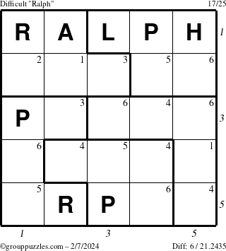 The grouppuzzles.com Difficult Ralph puzzle for Wednesday February 7, 2024 with all 6 steps marked