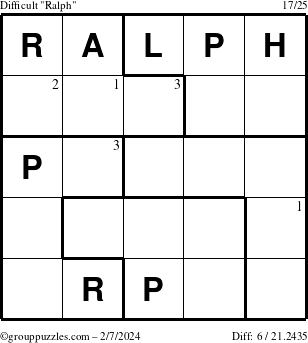 The grouppuzzles.com Difficult Ralph puzzle for Wednesday February 7, 2024 with the first 3 steps marked