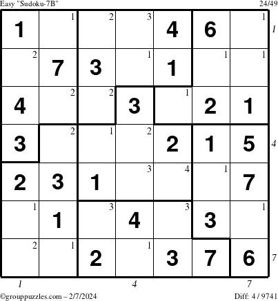 The grouppuzzles.com Easy Sudoku-7B puzzle for Wednesday February 7, 2024 with all 4 steps marked