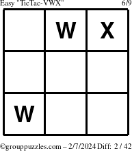 The grouppuzzles.com Easy TicTac-VWX puzzle for Wednesday February 7, 2024