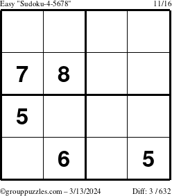 The grouppuzzles.com Easy Sudoku-4-5678 puzzle for Wednesday March 13, 2024