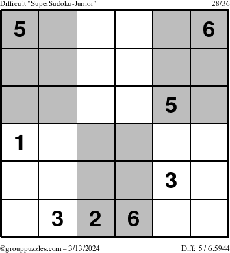 The grouppuzzles.com Difficult SuperSudoku-Junior puzzle for Wednesday March 13, 2024