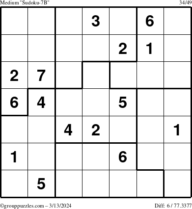 The grouppuzzles.com Medium Sudoku-7B puzzle for Wednesday March 13, 2024