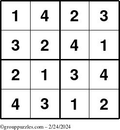 The grouppuzzles.com Answer grid for the Sudoku-4 puzzle for Saturday February 24, 2024