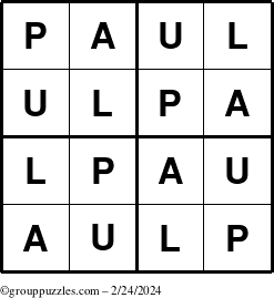The grouppuzzles.com Answer grid for the Paul puzzle for Saturday February 24, 2024