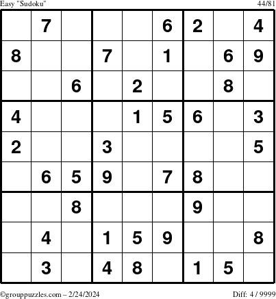 The grouppuzzles.com Easy Sudoku puzzle for Saturday February 24, 2024
