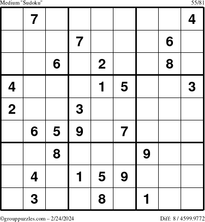 The grouppuzzles.com Medium Sudoku puzzle for Saturday February 24, 2024