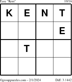 The grouppuzzles.com Easy Kent puzzle for Thursday February 1, 2024