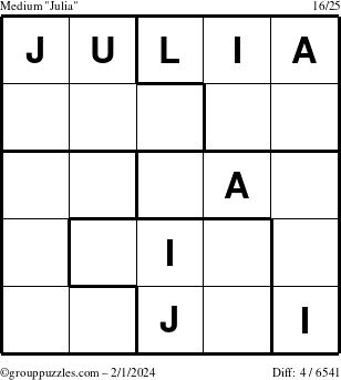 The grouppuzzles.com Medium Julia puzzle for Thursday February 1, 2024