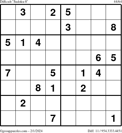 The grouppuzzles.com Difficult Sudoku-8 puzzle for Thursday February 1, 2024