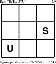 The grouppuzzles.com Easy TicTac-STU puzzle for Thursday February 1, 2024