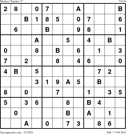 The grouppuzzles.com Medium Sudoku-12 puzzle for Thursday February 1, 2024