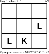 The grouppuzzles.com Easy TicTac-JKL puzzle for Sunday February 18, 2024