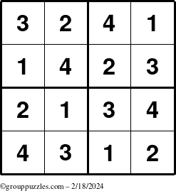 The grouppuzzles.com Answer grid for the Sudoku-4 puzzle for Sunday February 18, 2024