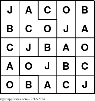 The grouppuzzles.com Answer grid for the Jacob puzzle for Sunday February 18, 2024
