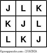 The grouppuzzles.com Answer grid for the TicTac-JKL puzzle for Sunday February 18, 2024
