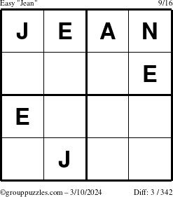 The grouppuzzles.com Easy Jean puzzle for Sunday March 10, 2024
