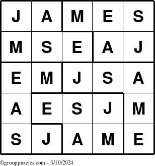 The grouppuzzles.com Answer grid for the James puzzle for Sunday March 10, 2024
