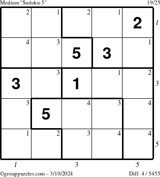The grouppuzzles.com Medium Sudoku-5 puzzle for Sunday March 10, 2024 with all 4 steps marked