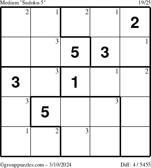 The grouppuzzles.com Medium Sudoku-5 puzzle for Sunday March 10, 2024 with the first 3 steps marked