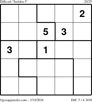 The grouppuzzles.com Difficult Sudoku-5 puzzle for Sunday March 10, 2024
